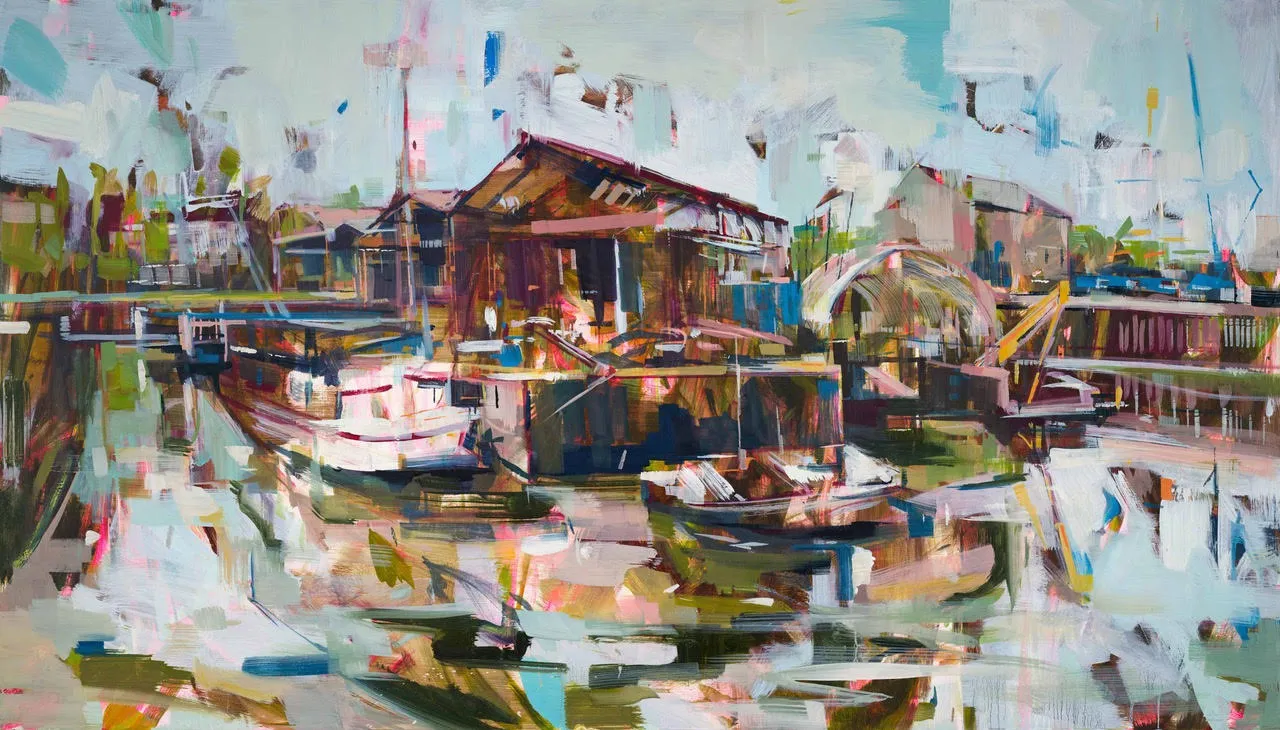 "Caught in the Middle", oil on panel, 80 x 140 cm