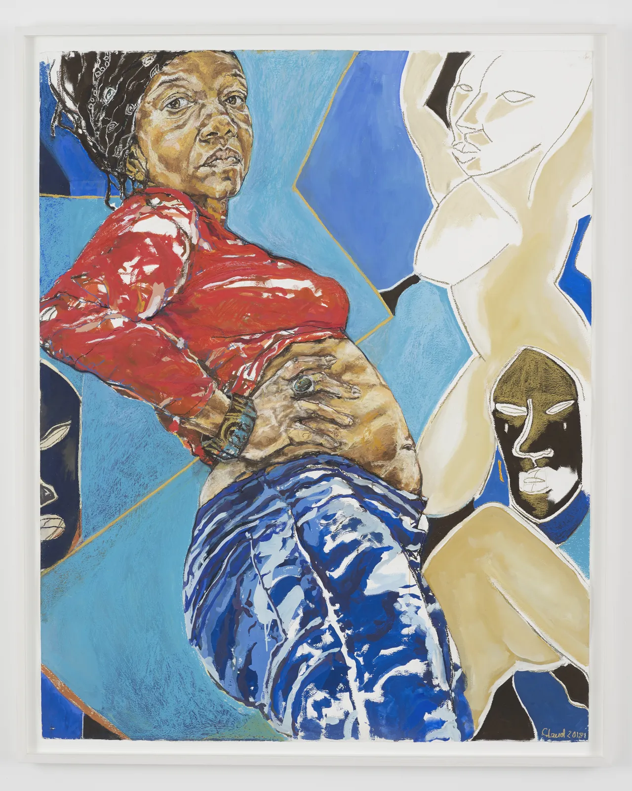 Standing Figure with African Masks © Claudette Johnson