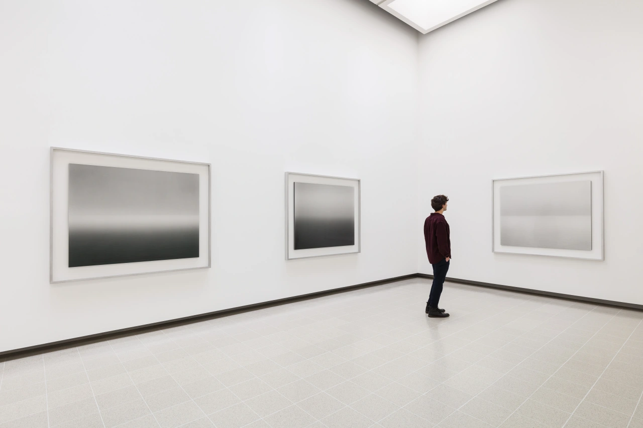 Installation view of Hiroshi Sugimoto, Seascapes of series. Gelatin silver print. Photo: Mark Blower. Courtesy the artist and the Hayward Gallery.