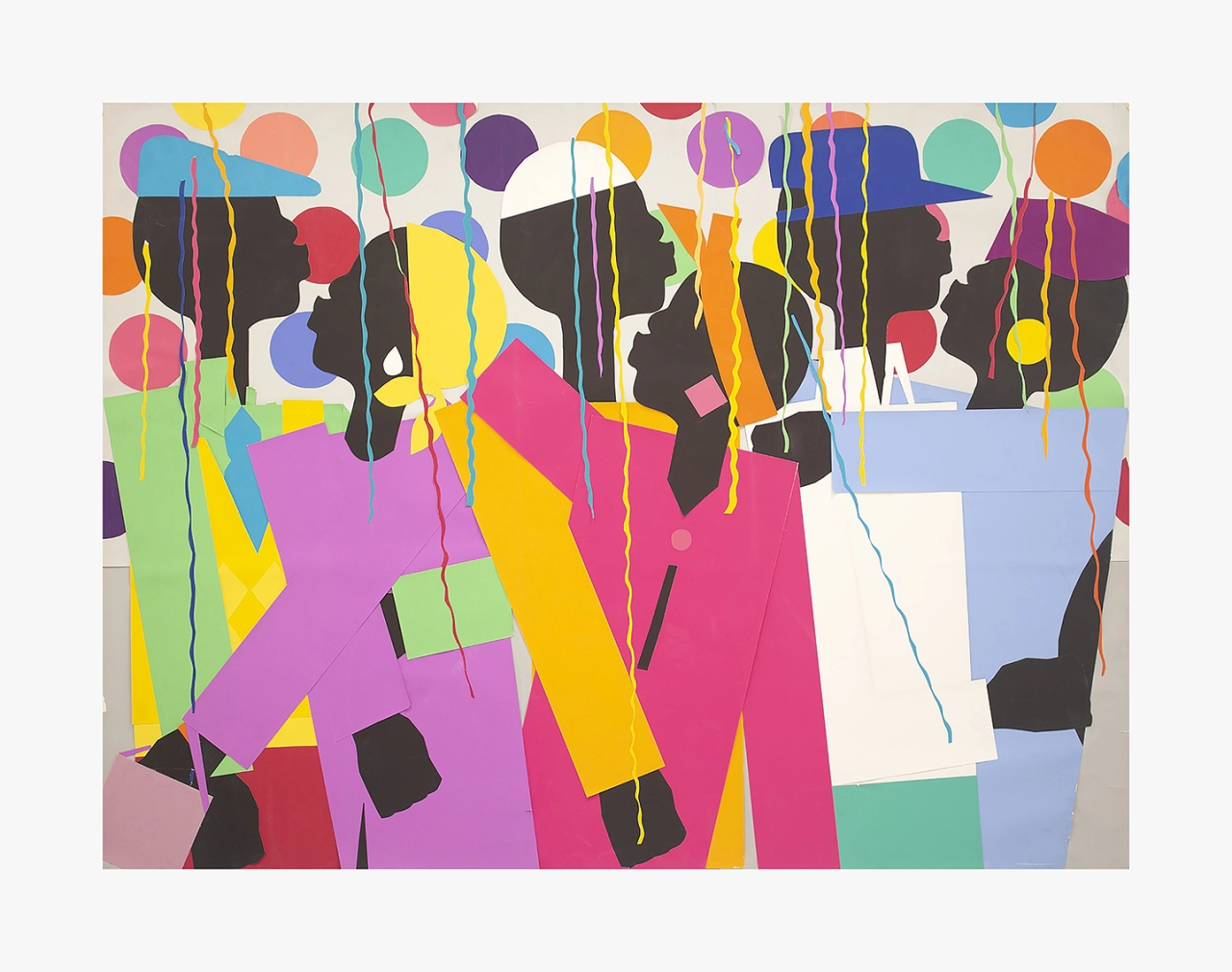 Varnette Honeywood, Let's Party, 1980. Collage on board; 30 x 40 in (76.2 x 101.6 cm). Courtesy the Eric Firestone Gallery and South Etna Montauk.