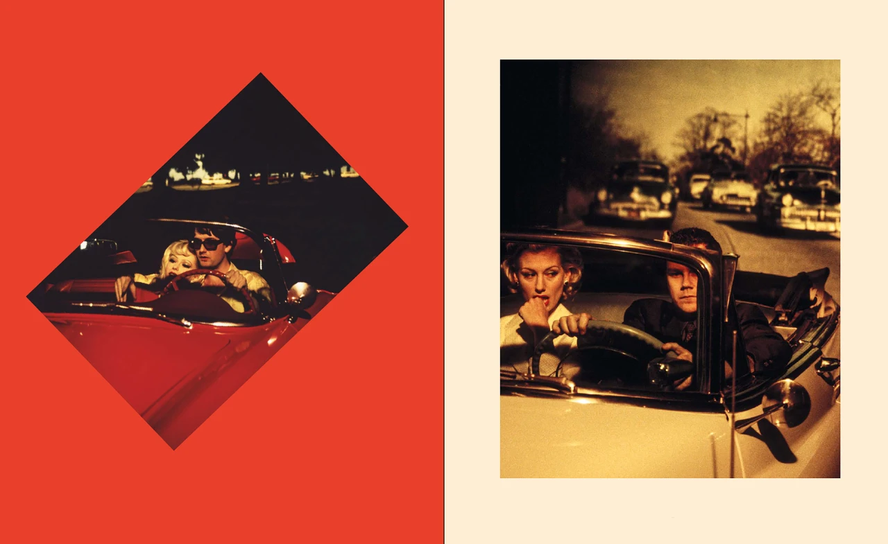 In Cars – Jarvis Cocker & Ksenia Zlobina – Nick Banks & Jan Marie von Giebelhausen.   ‘This Is Hardcore’ video shoot – Pinewood Studios – Feb 1998. Photographs by Paul Burgess.