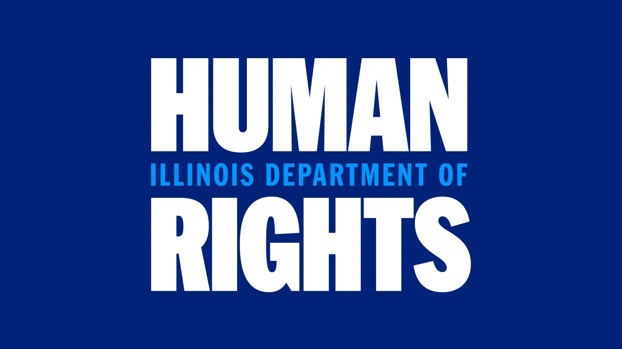 Illinois Department of Human Rights logo with white bold typography on a deep blue background, designed by Span