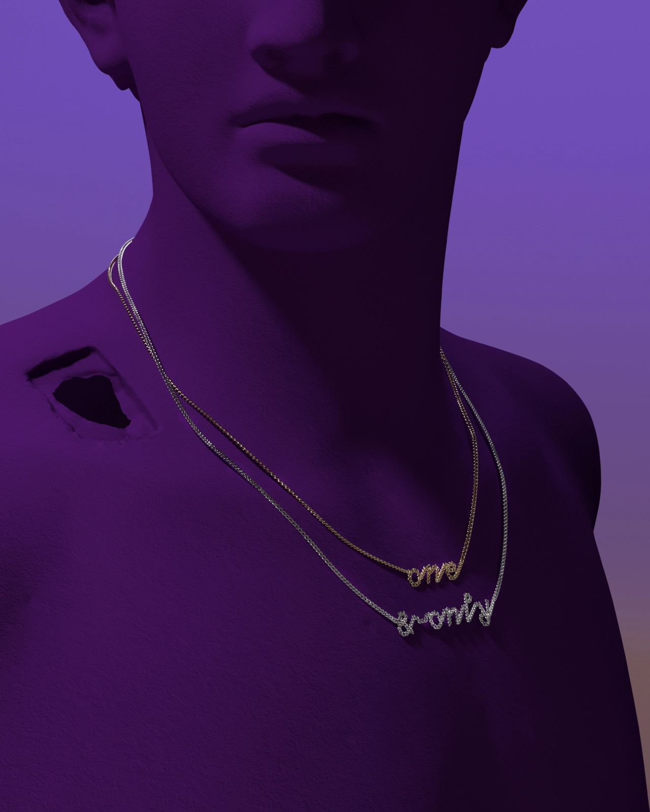 MIGLE x Hanzer Liccini, Letterchain necklace, image by Marie Dommenget, 2021