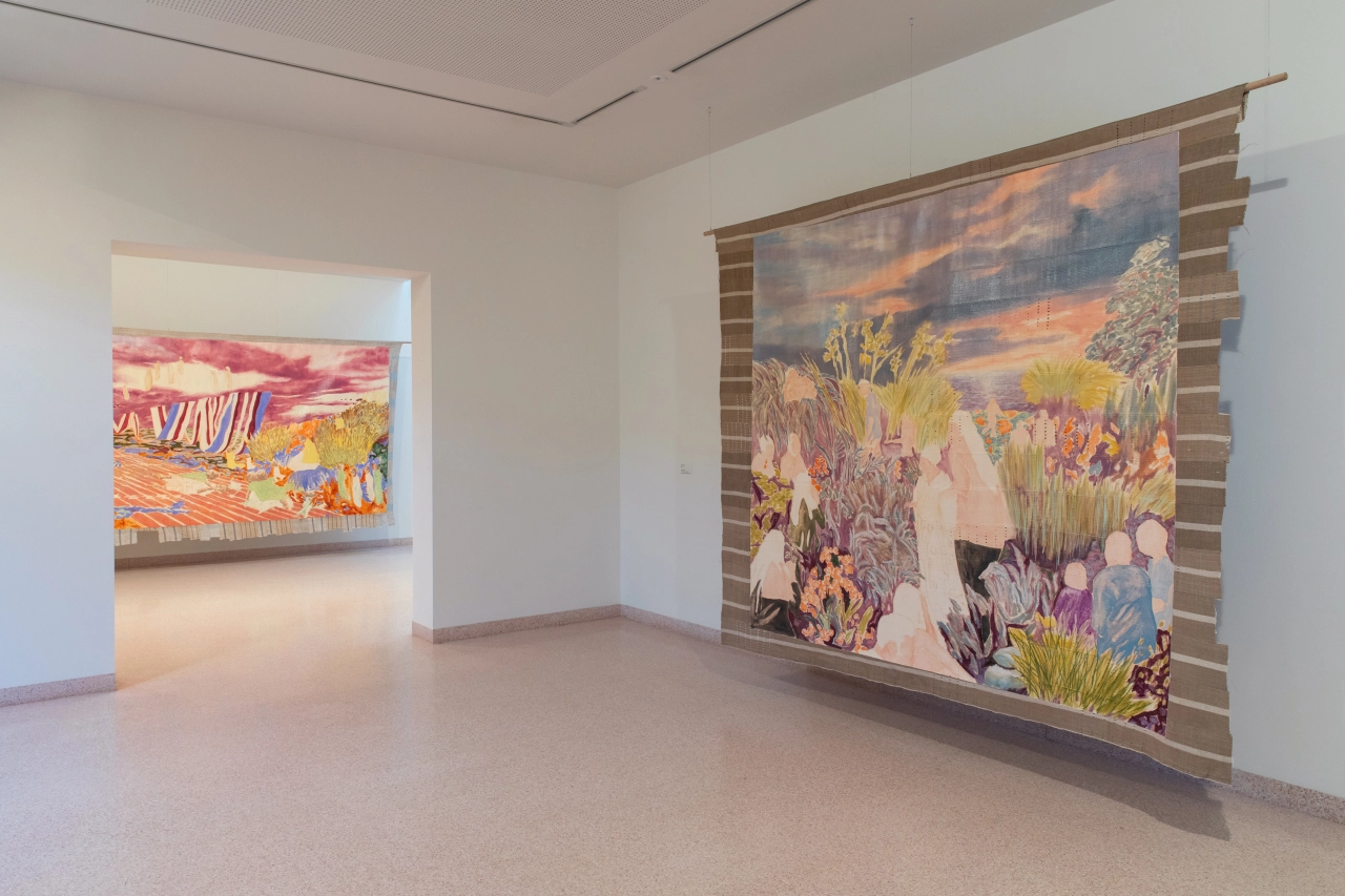 Nengi Omuku installion view with 'Days Gone By', 2022 credit Pete Jones