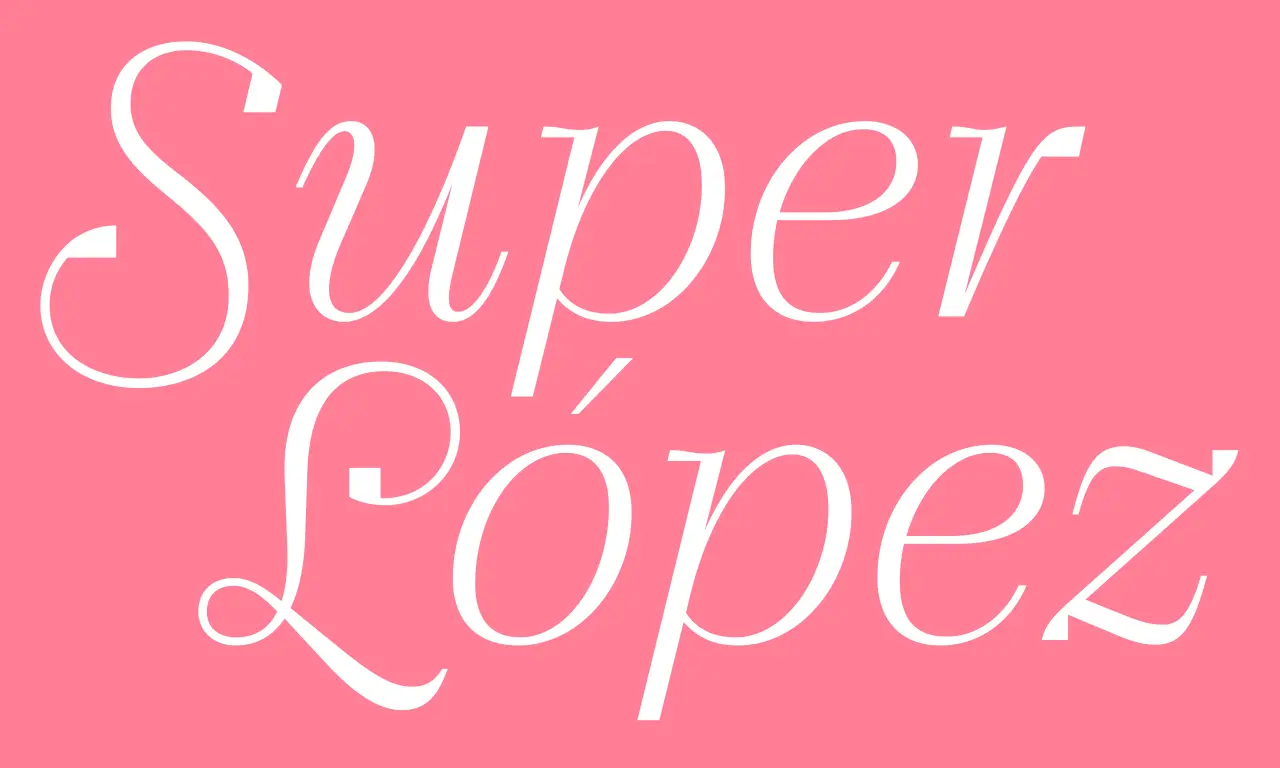White italic lettering reading "Super López" on a bright pink background