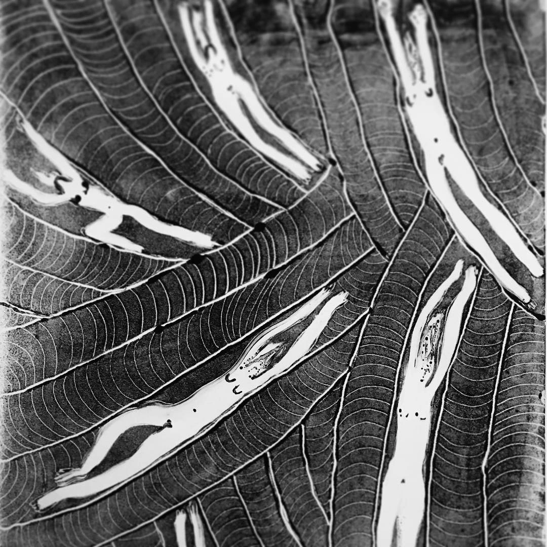 The Fabric of Existence, linocut, ink on paper by Arévik d'Or