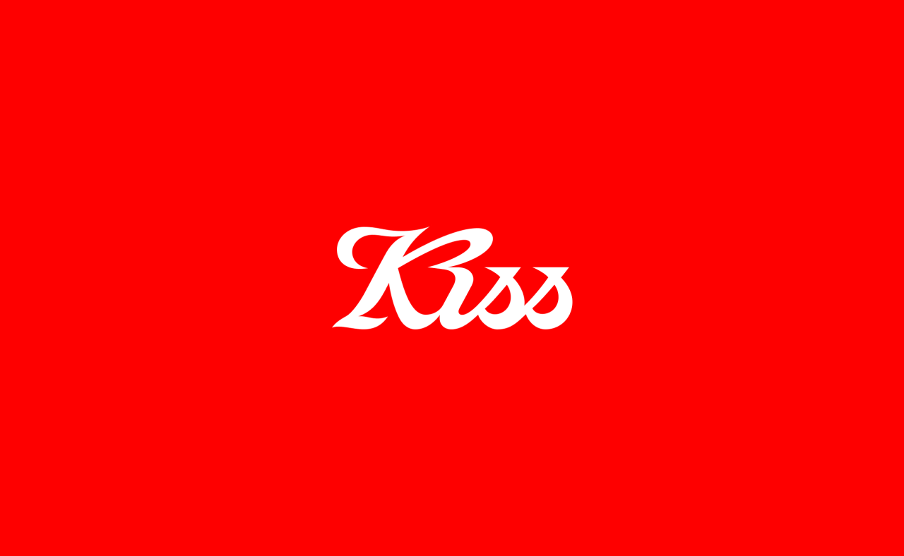 Kiss Branding logo in white script lettering on a bright red background