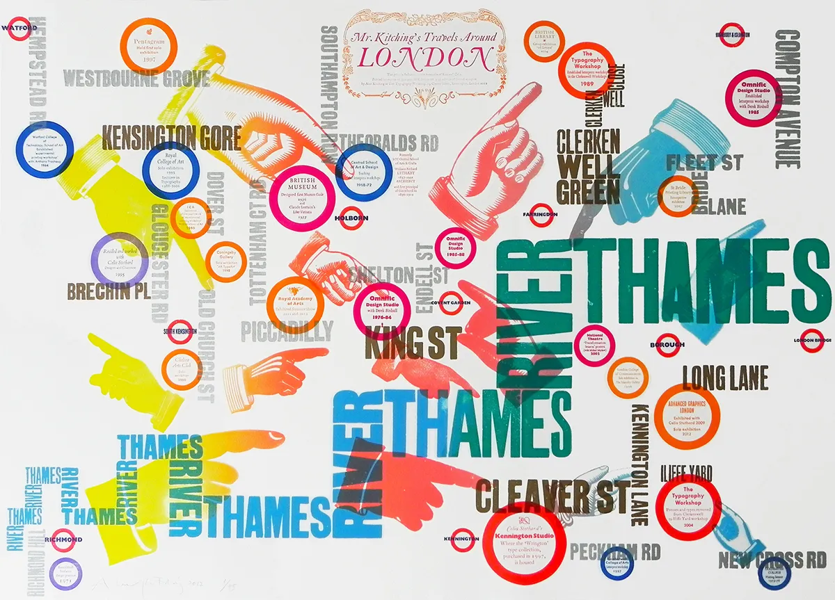 Alan Kitching Mr Kitching's Travels Around London 2012 Letter Press Print Edition size: 45 Image and paper size: 60 x 84cm