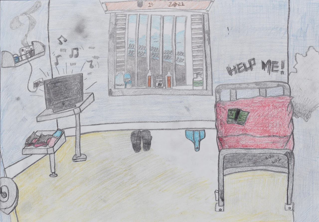 Cellular Confinement, HM Young Offender Institution Polmont, Highly Commended Award for Drawing,  pencil on paper