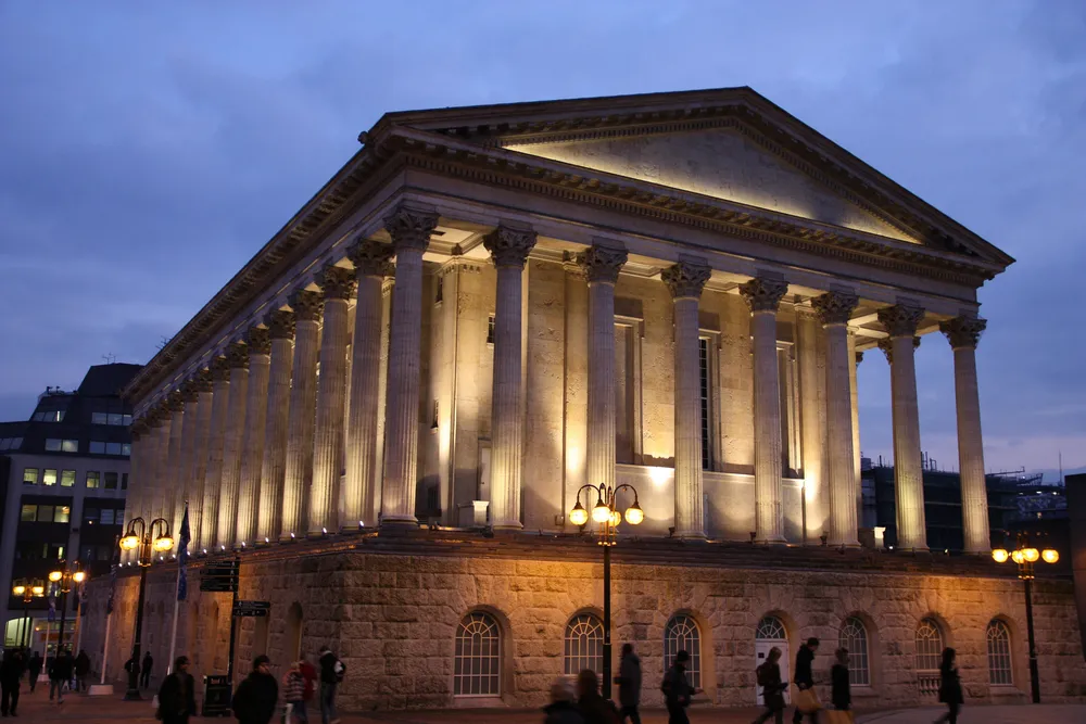 Birmingham Town Hall lit up at night. Image Credit: [Shutterstock](http://www.shutterstock.com/)