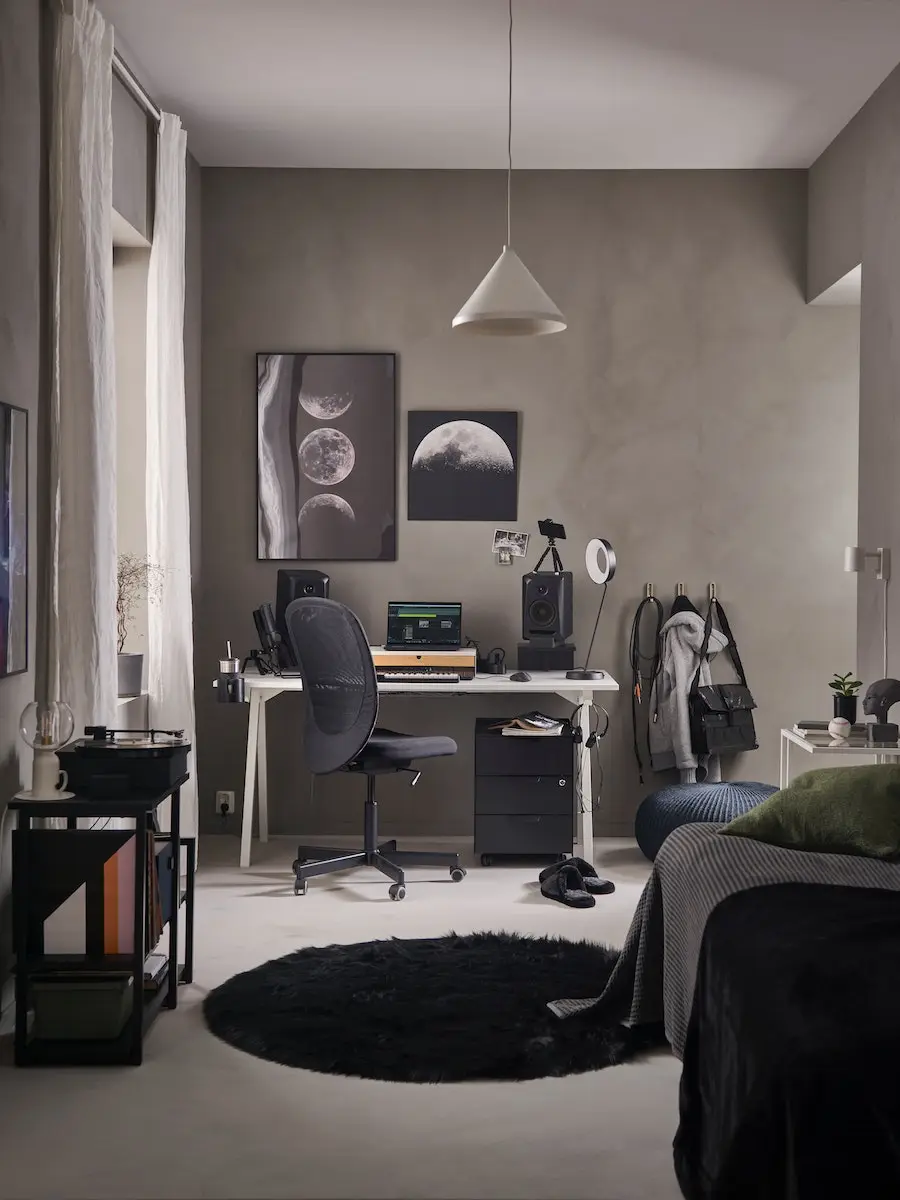 The furniture comes in a sleek, black livery