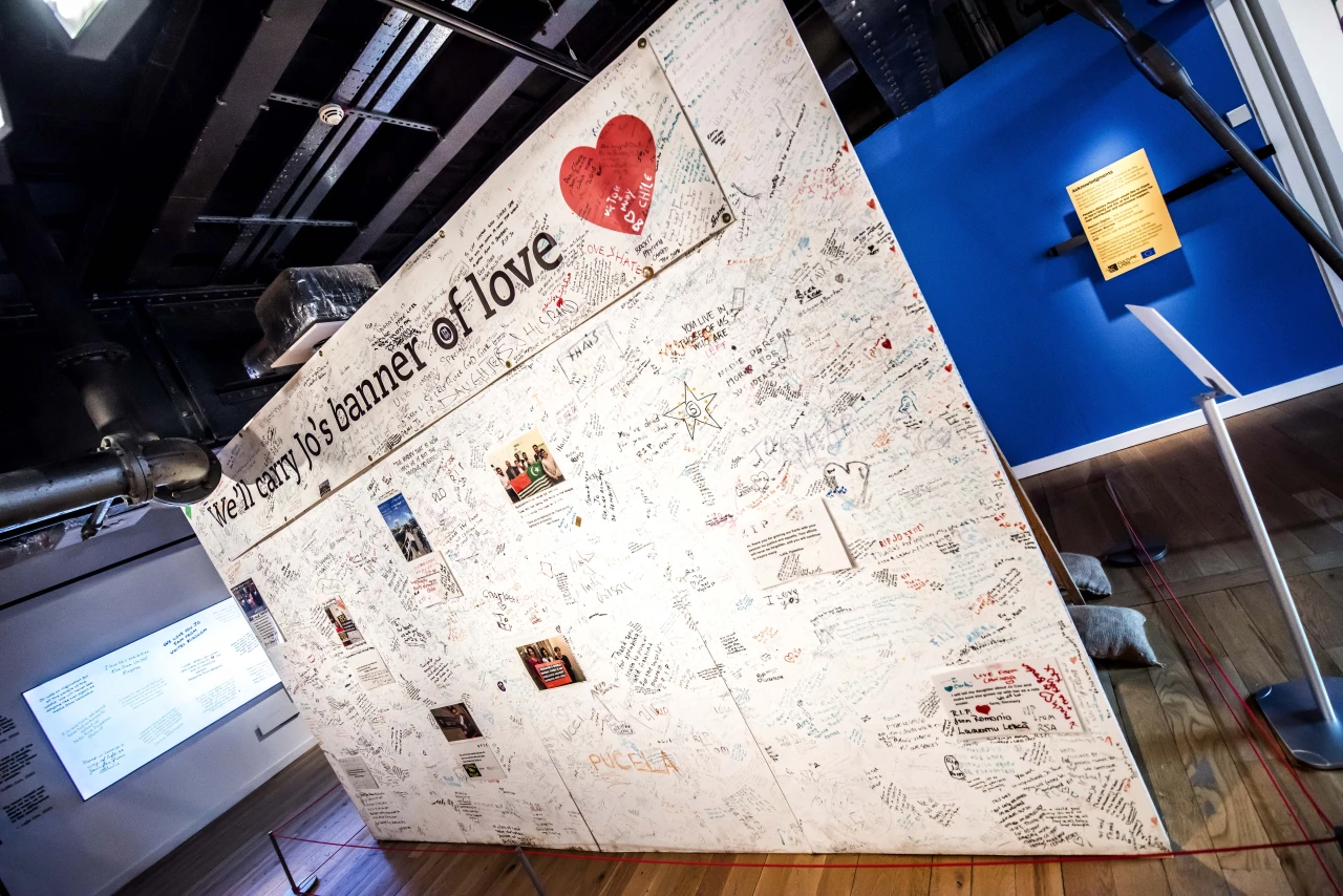 Jo Cox Memorial Wall, 2016. More in Common - in memory of Jo Cox exhibition at People's History Museum