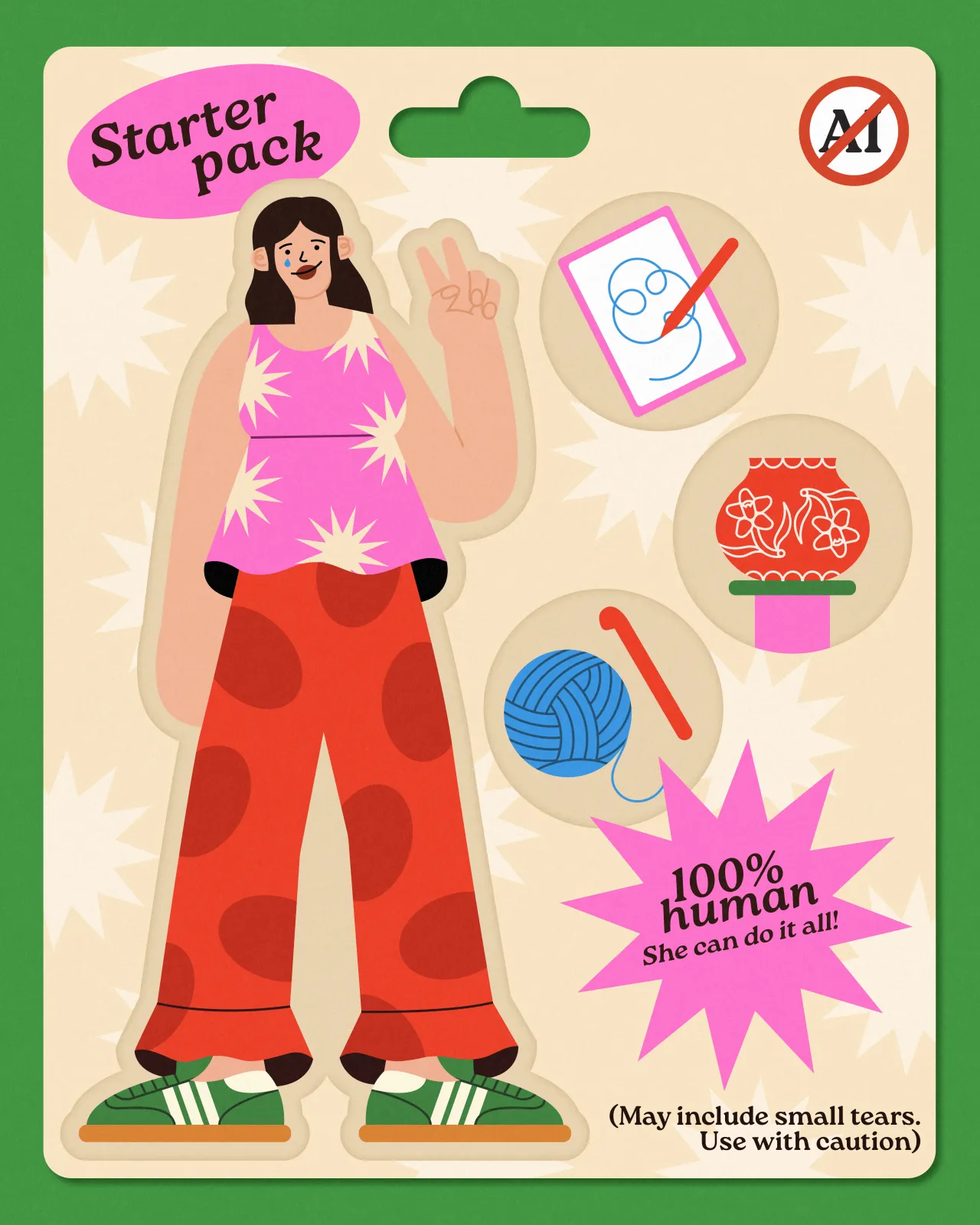 Illustration by [Tete Garcia](https://www.instagram.com/_tetegarcia/). 'After seeing one too many impersonal AI Starter Packs on my feed, I started to get very annoyed by it," says Tete. "I decided to have a go at my own Starter Pack, after seeing some from fellow illustrators, and now they are full of style, personality, and a whole lot of human touch; tears included."