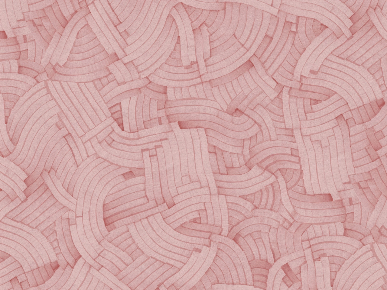 Interlocking woven ribbons in varying shades of pink create an abstract three-dimensional pattern