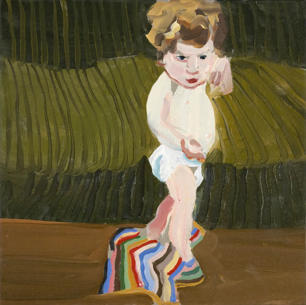 Esme with a Striped Blanket, 2008 oil on canvas 30 x 30 cms 11.82 x 11.82 inches © Chantal Joffe Courtesy the artist and Victoria Miro, London / Venice