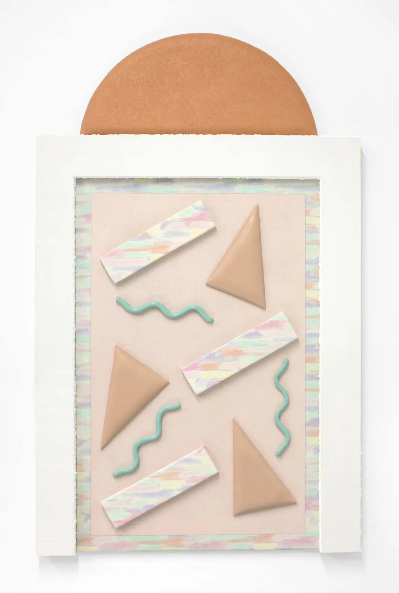 Leah Guadagnoli Number Six Song in Heaven, 2017 acrylic, pumice stone, Plexiglas, PVC, found upholstery, Apoxie Sculpt, canvas, insulation board, and polyurethane foam on aluminum panel 49h x 30w x 3d in Courtesy of the artist and VICTORI + MO