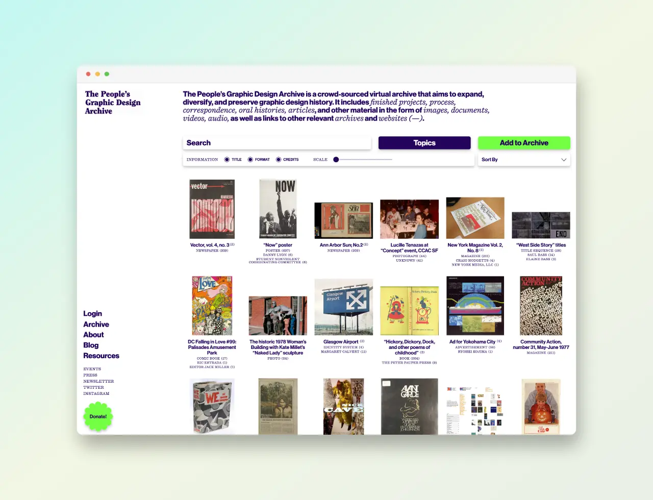 The homepage of the PGDA