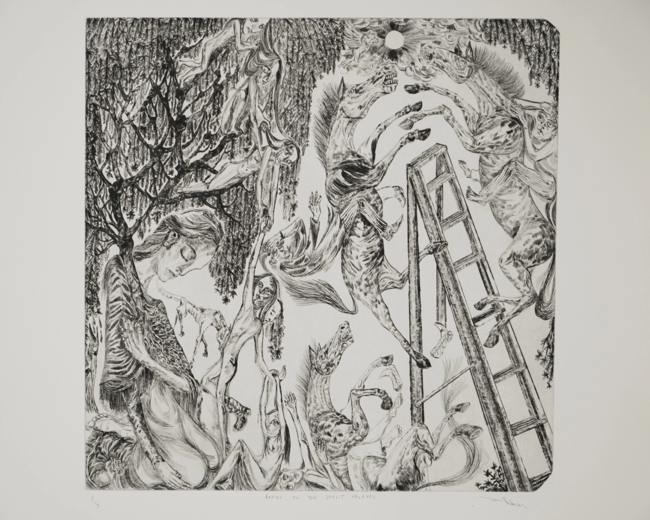Arusha Gallery, John Abell, Paths To The Sunlit Uplands, 2019 drypoint engraving, 80 x 77 cm. Photo credit: [John Sinclair](http://www.thebigsink.com)