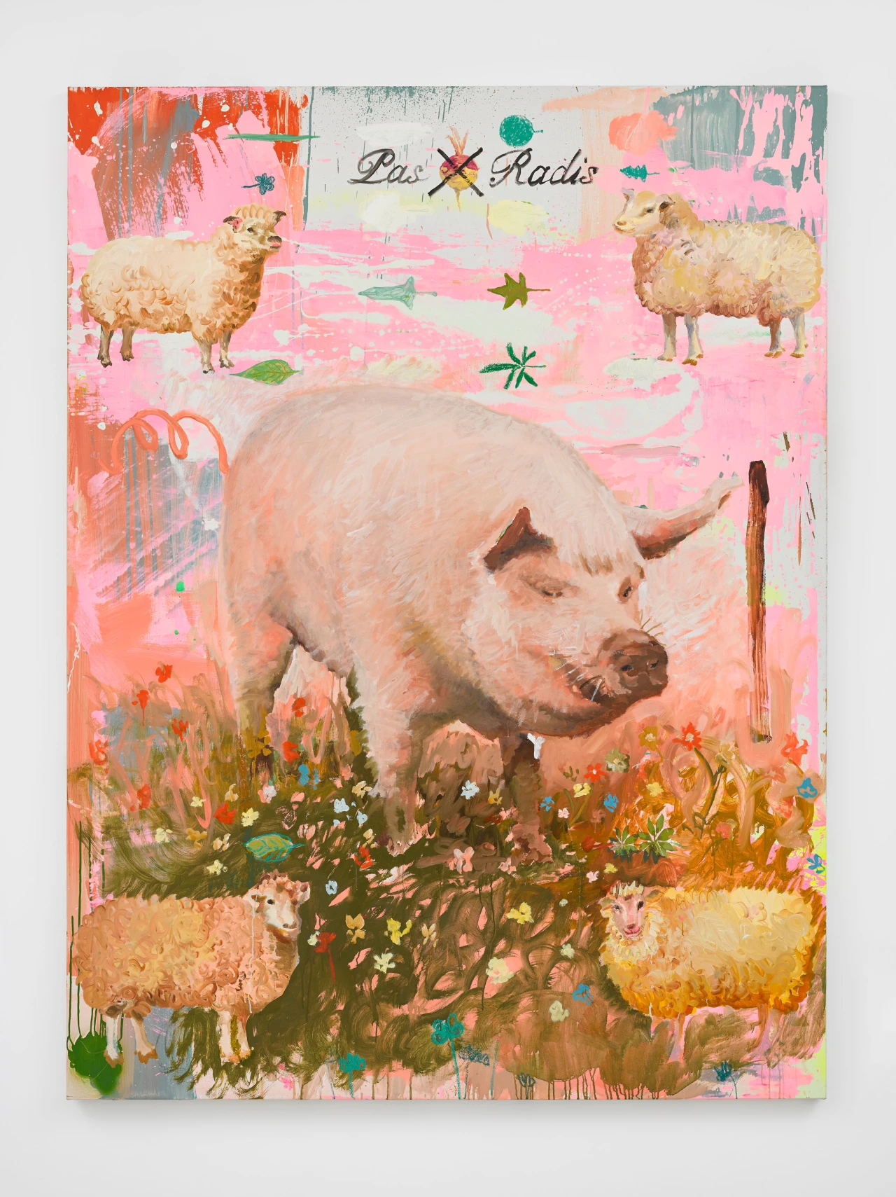 Tursic & Mille, Le Pas-Radis ou l'Étrange Porc-trait Recadré par ses 4 Followers (October), 2020, oil on canvas, 200 x 150 cm.; 78 3/4 x 59 in. © Tursic & Mille. Courtesy the artists and Galerie Max Hetzler Berlin | Paris | London. Photo: Jack Hems