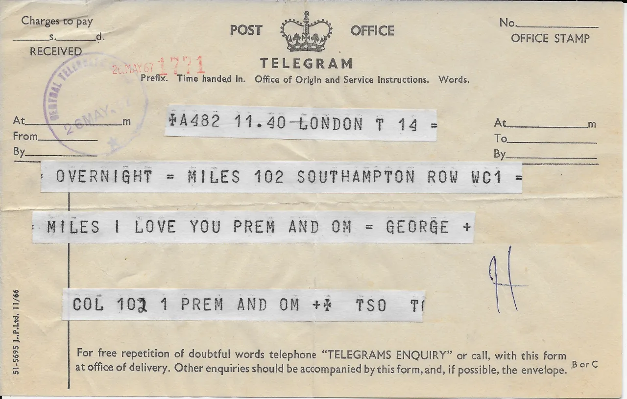 Telegram from George Harrison