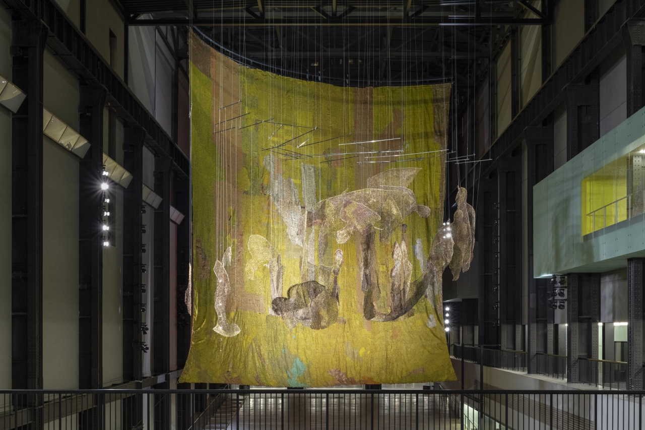 Hyundai Commission: El Anatsui: Behind the Red Moon , Installation View, Photo © Tate (Joe Humphrys)