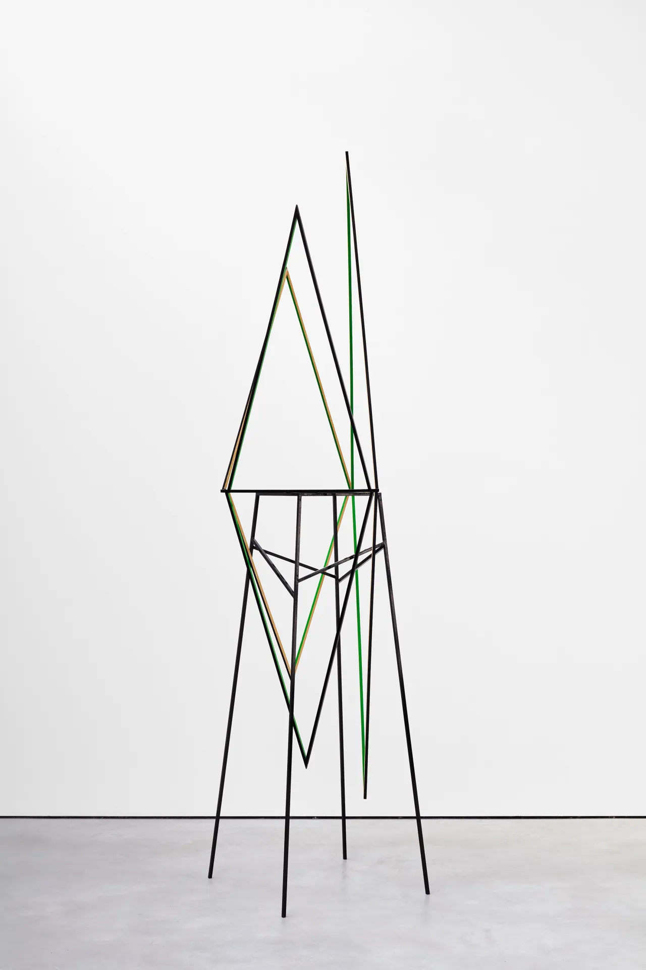 Eva Rothschild Sweet Valley, 2011, Painted oak, steel stand, 243 x 60 x 56 cm, 95 5/8 x 23 5/8 x 22 1/8 ins, Copyright the artist, courtesy Stuart Shave/Modern Art, London