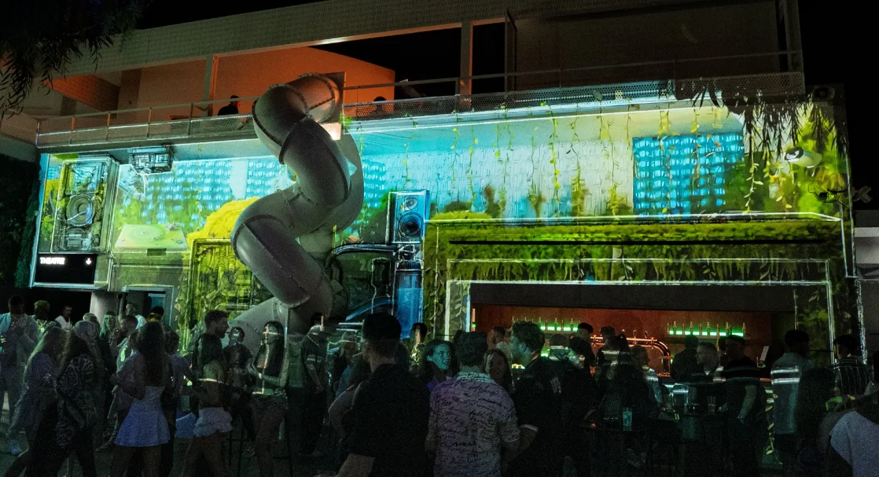 Conceptual artist Pascal Sender's work around bar at Hï Ibiza