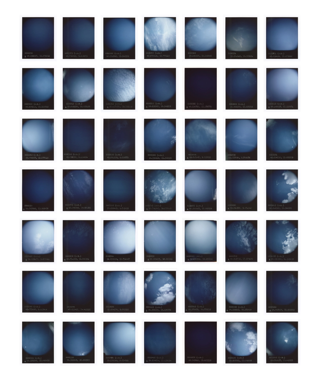 Anton Kusters A grid of 42 instant film images represents the Auschwitz concentration camp and subcamp system (from The Blue Skies Project) © Anton Kusters