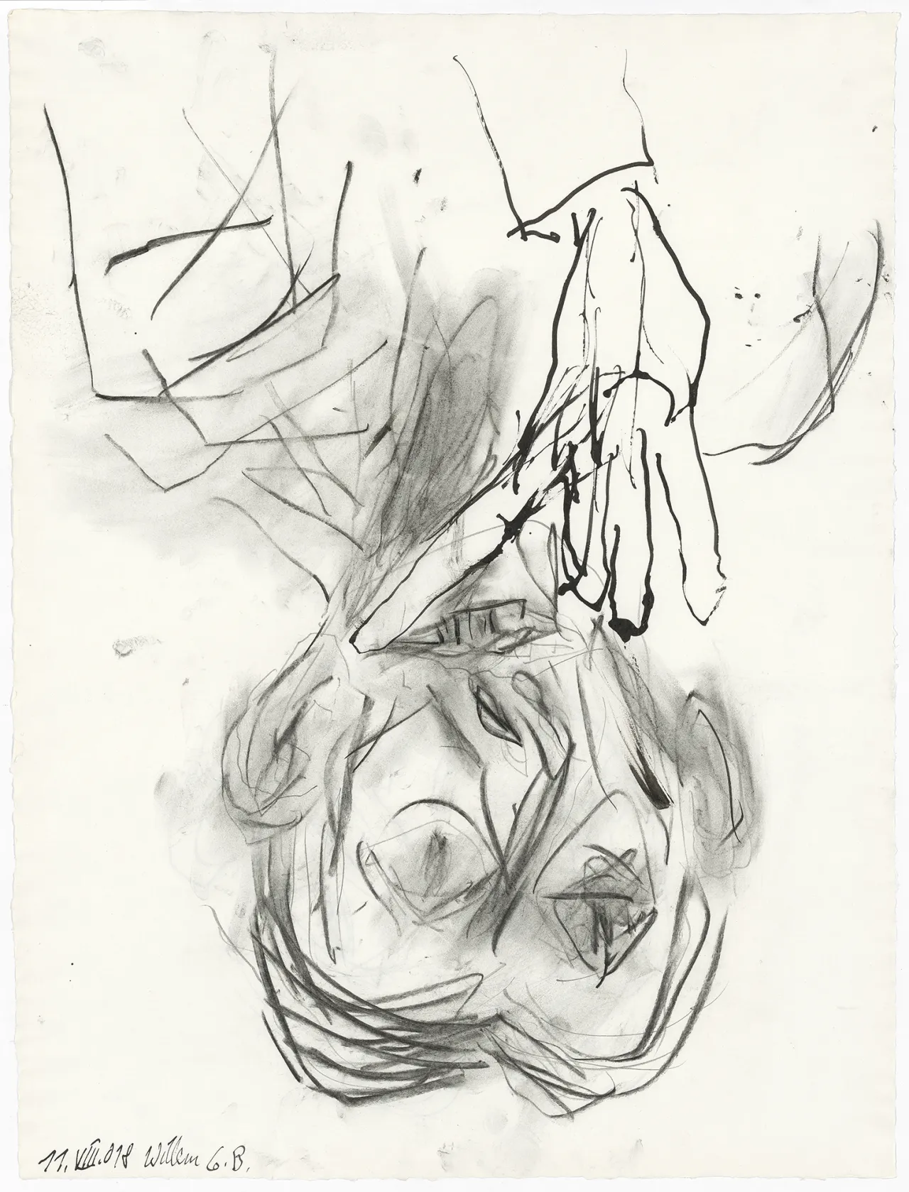 GEORG BASELITZ Willem, 2018 Pencil, charcoal and india ink on paper 26 1/4 x 20 in 66.7 x 50.8 cm © Georg Baselitz. Photo: Jochen Littkemann. Courtesy Gagosian