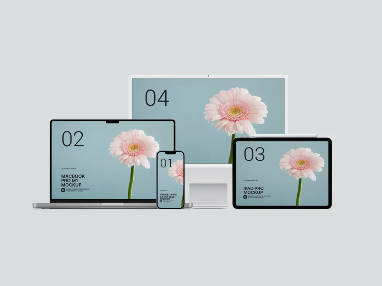 Multi Device Mockup by [Artboard Studio](https://artboard.studio/templates-gallery/61d8632cf9afda001ca14b8c/multi-device-responsive-mockup-template)
