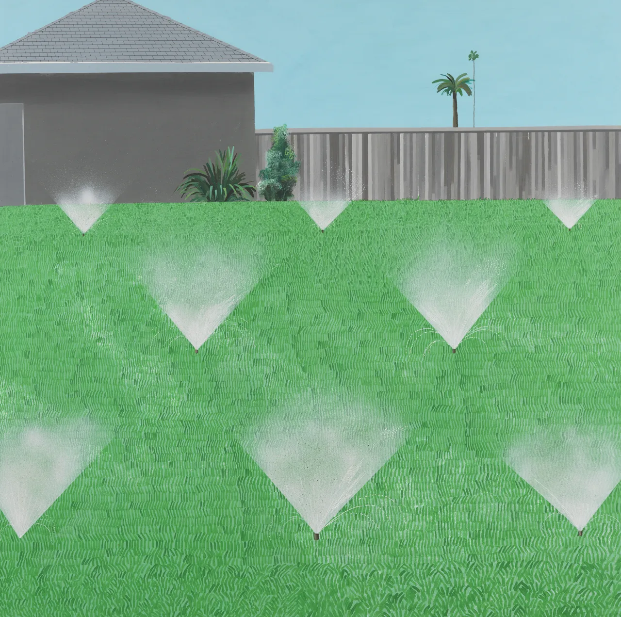 David Hockney – A Lawn Being Sprinkled, 1967. © David Hockney Photo Credit: Richard Schmidt