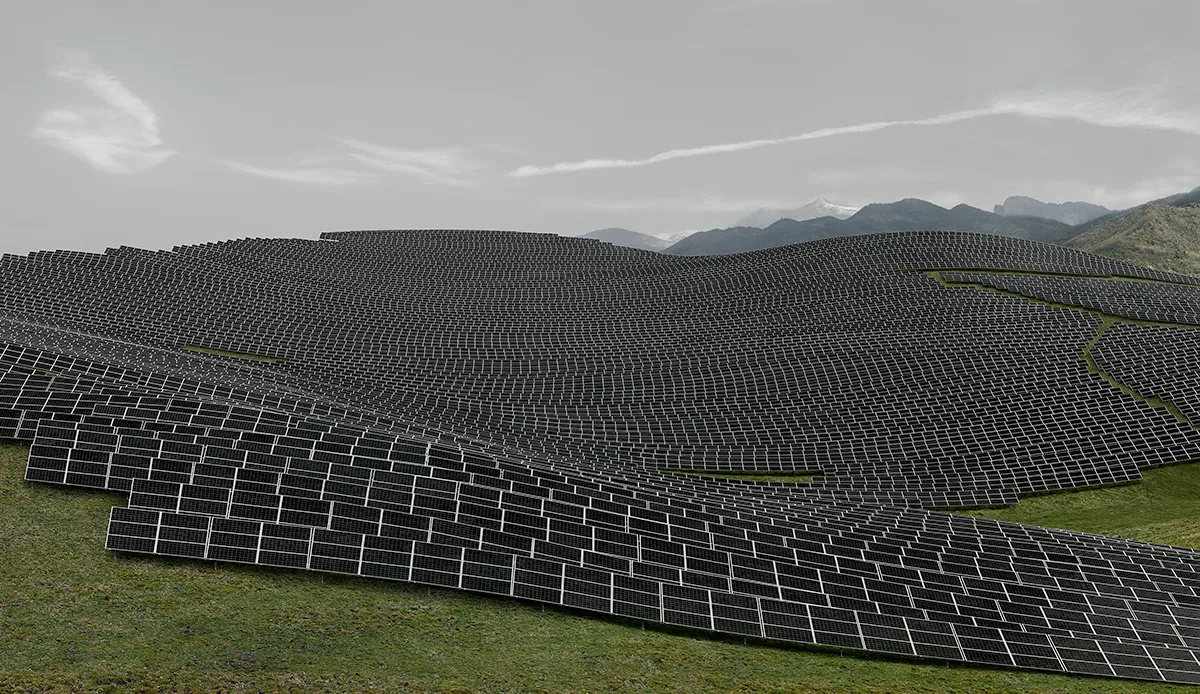 Andreas Gursky, Les Mées, 2016 C-Print. 220.9 x 367.2 x 6.2 cm	© Andreas Gursky/DACS, 2017. Courtesy: Sprüth Magers