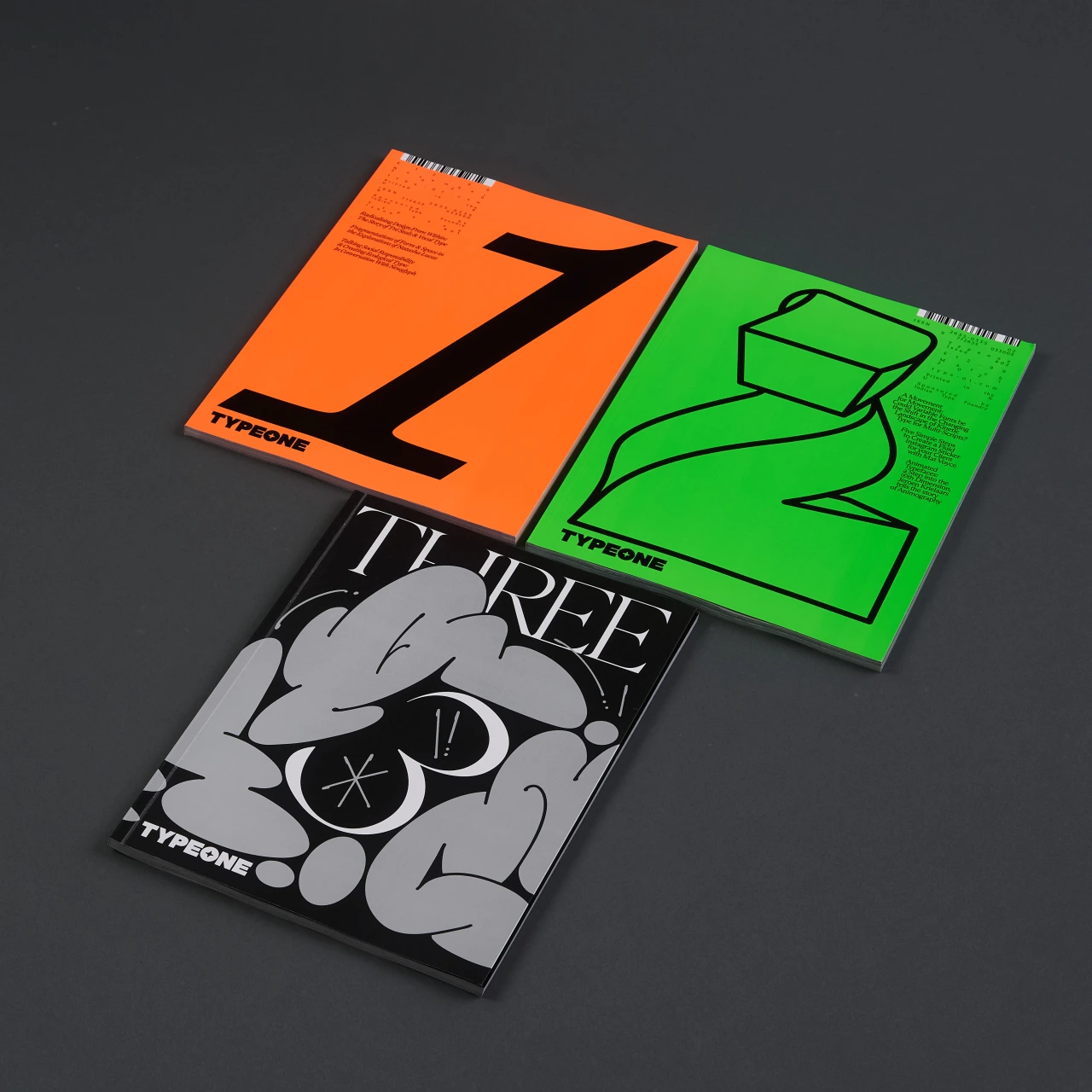 Bundles on issues 01, 02, and 03 for TYPEONE magazine. Photography by Yeshen Venema