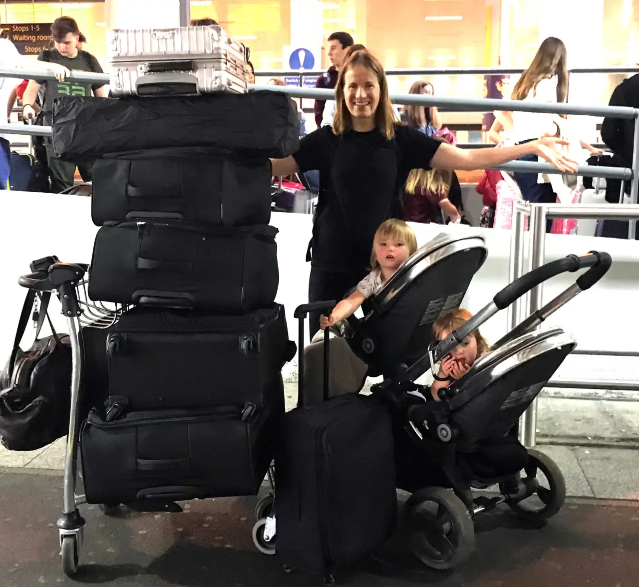 Moving from the UK to the US with "everything we had". James' wife sophie and 18-month-old twins
