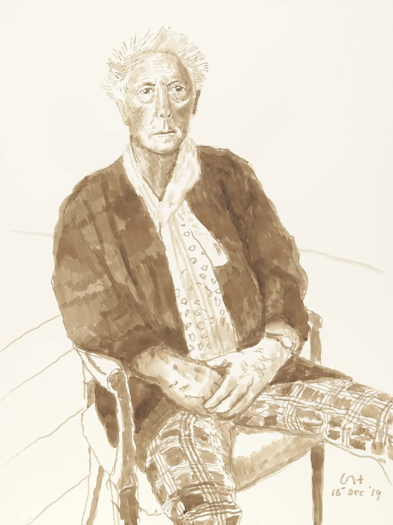 David Hockney "Maurice Payne, 16th Dec 2019" Ink on paper, 30 1/4 x 22 5/8"