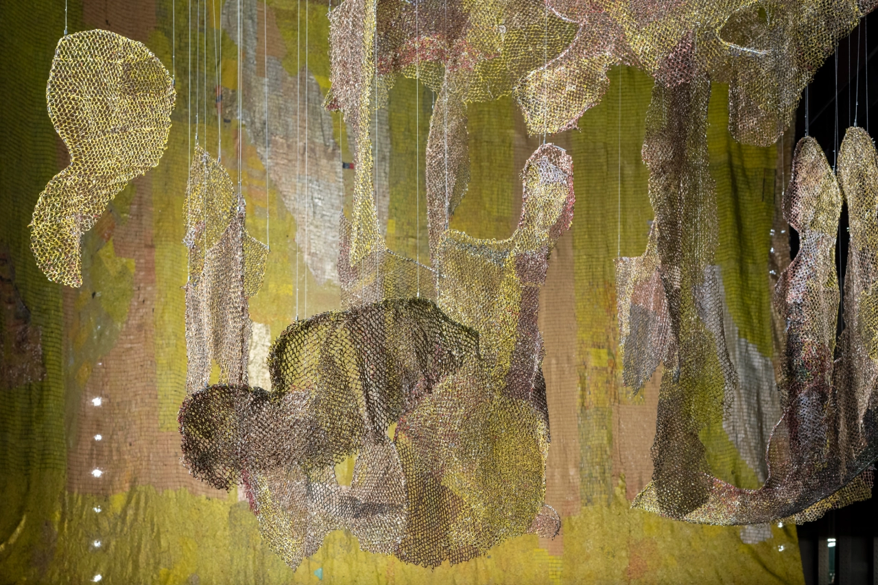 Hyundai Commission: El Anatsui: Behind the Red Moon , Installation View, Photo © Tate (Joe Humphrys)