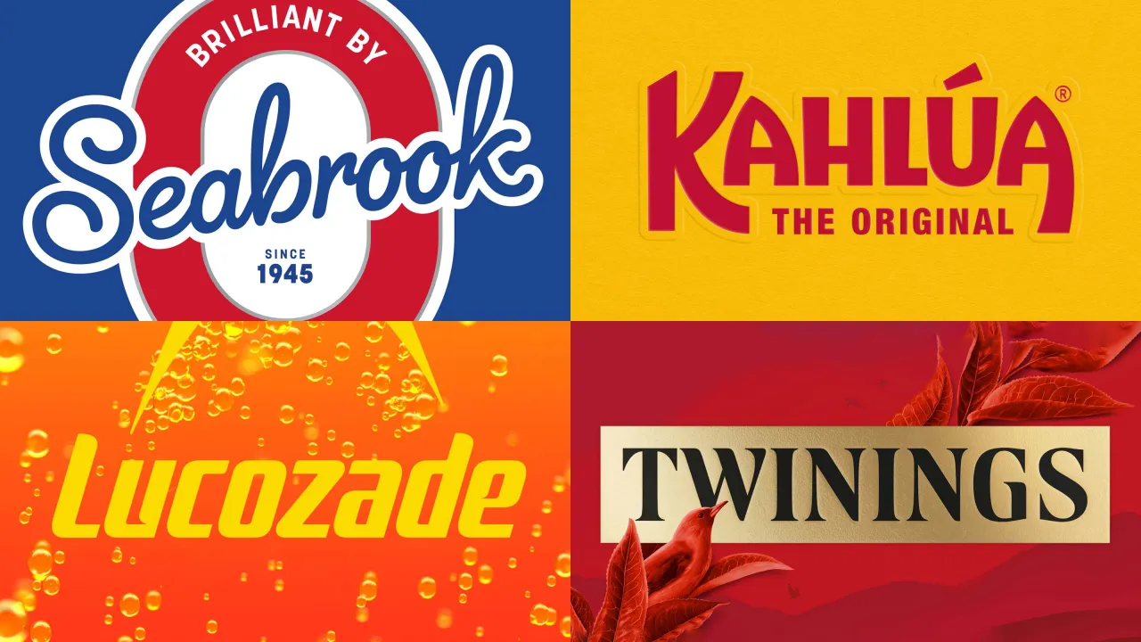 Dan’s custom logo work. Clockwise from top left: Seabrook wordmark commissioned by Brandon Consultants. Kahlúa and Lucozade wordmark commissioned by Pearlfisher, London. Twinings wordmark for Twinings Australasia commissioned by Brand Society, Melbourne.