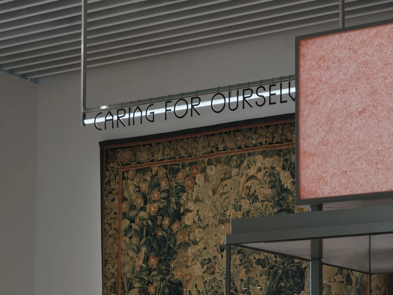 The secondary typeface for the hanging signage.
