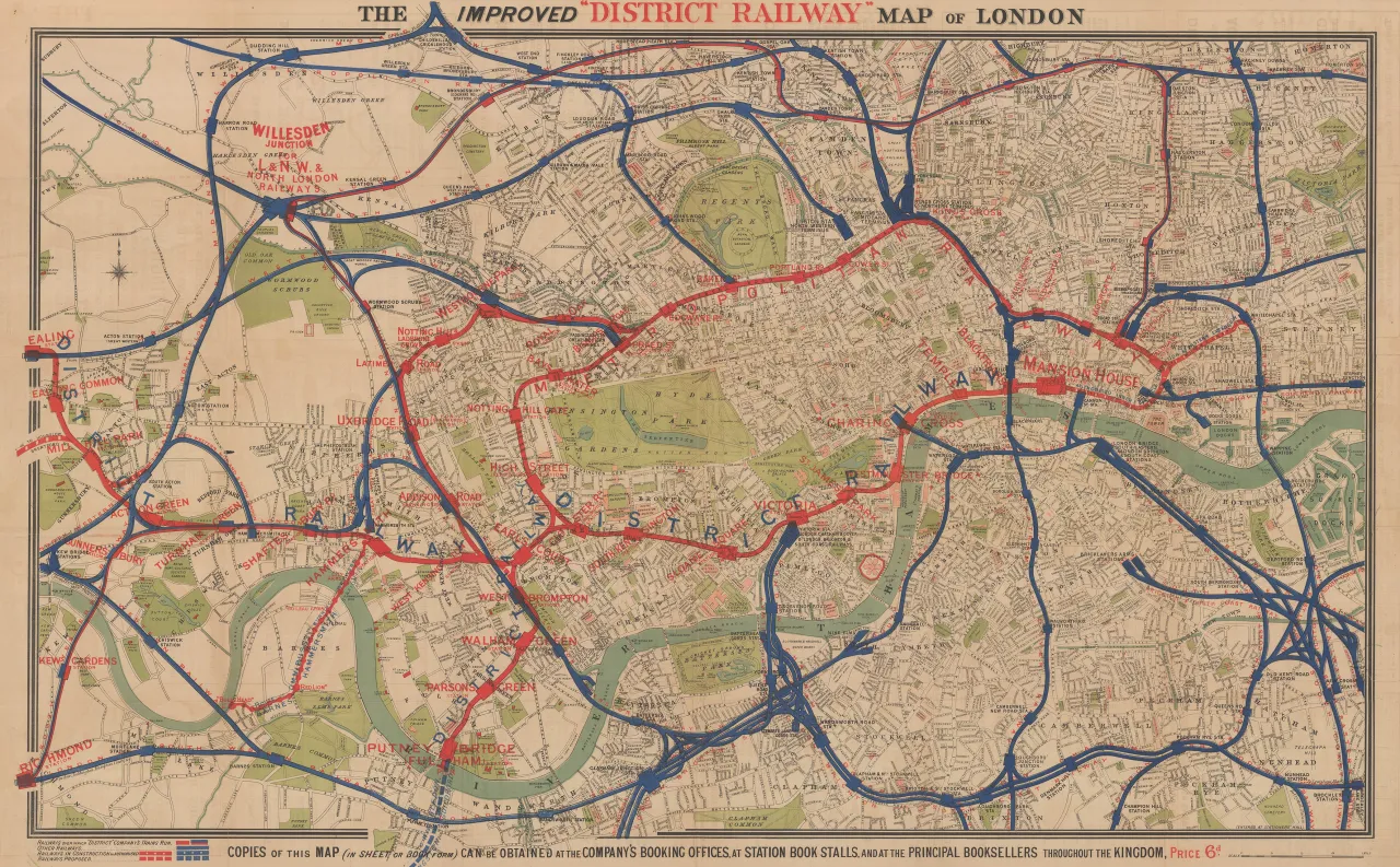 The Improved "District Railway" Map of London (2nd Edition), W.J. Adams & Sons, 1880. Courtesy of The Map House