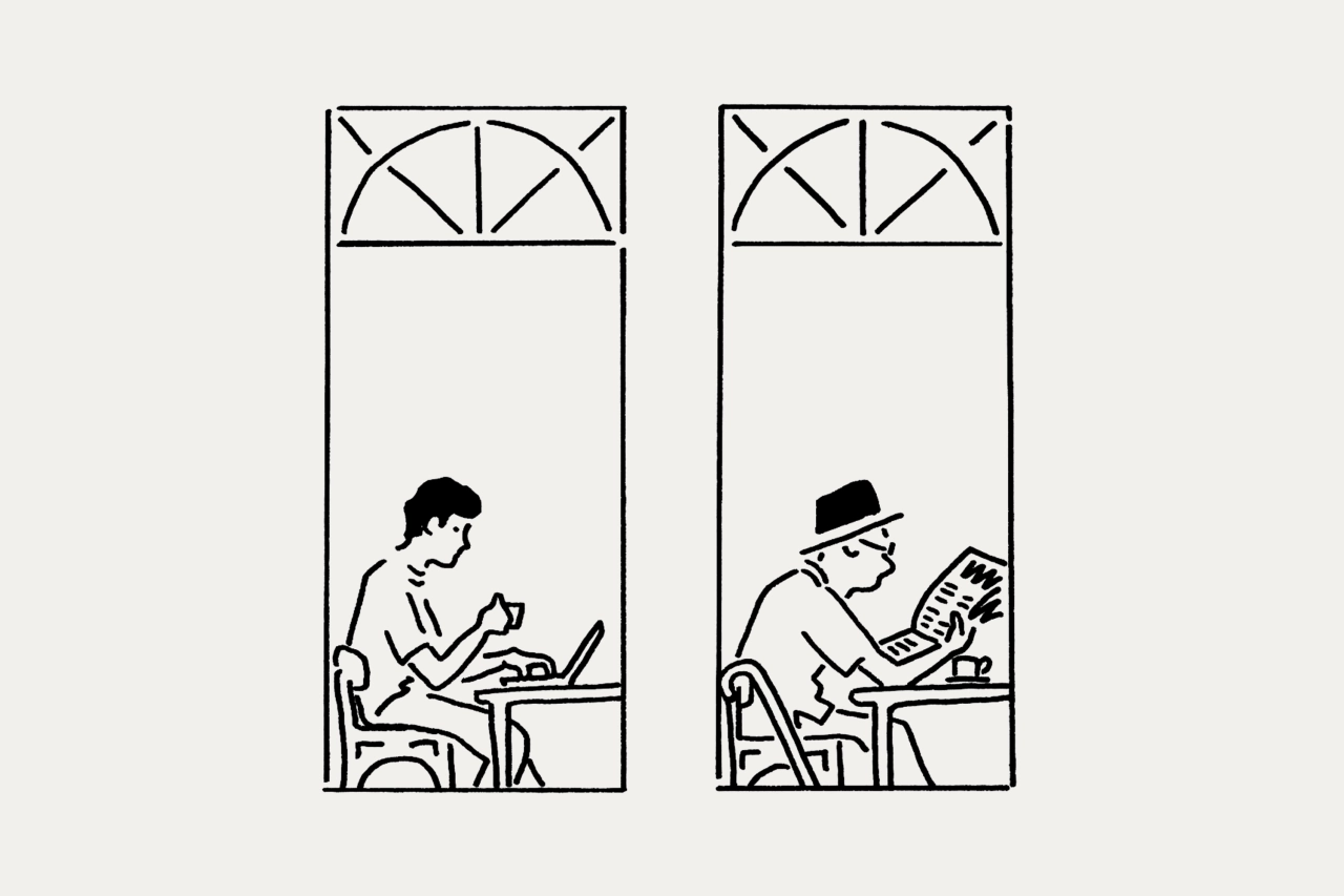 Porteños (“people of the port”) captured going about their day in Buenos Aires. All illustrations by Rebecca Sutherland.