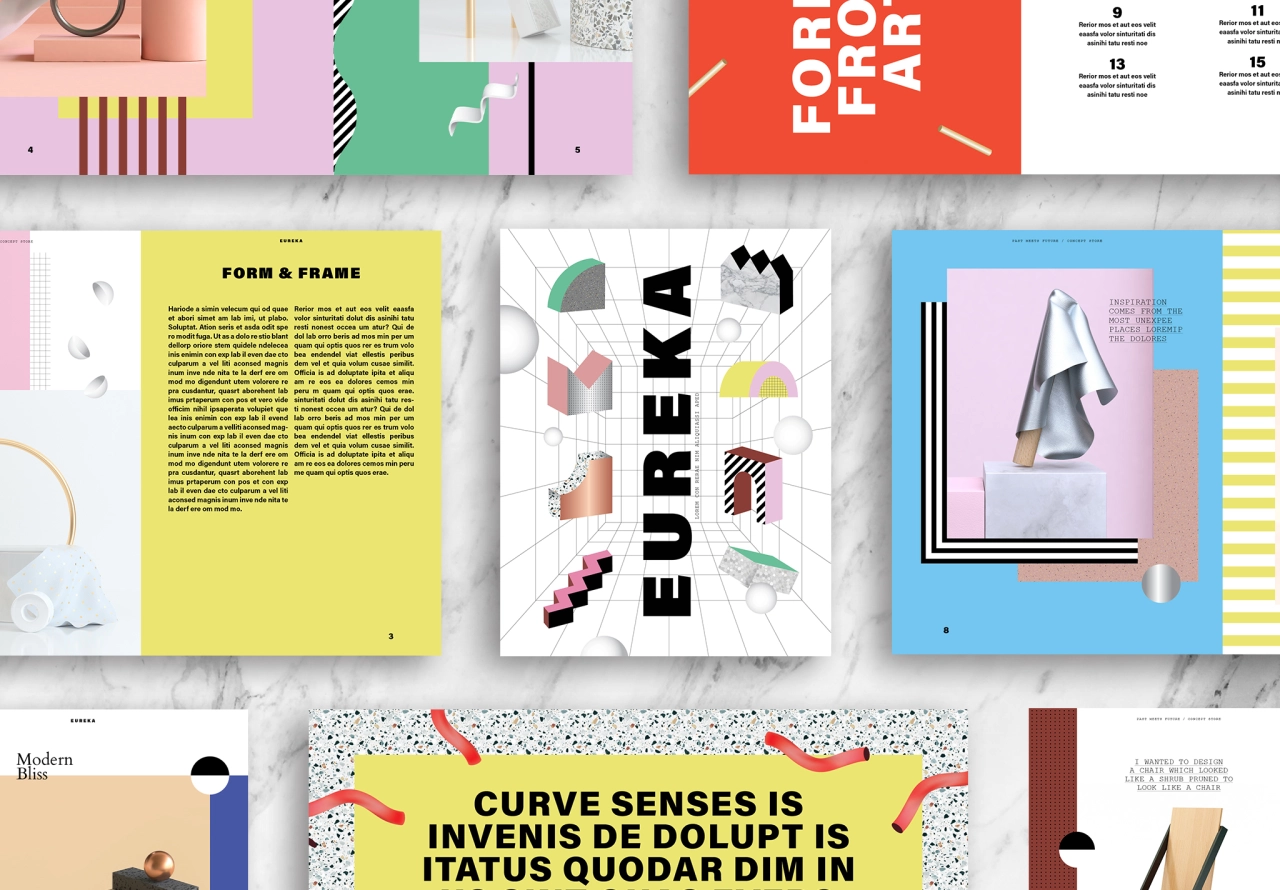 Memphis Design-Inspired Magazine Layout by Design Army.