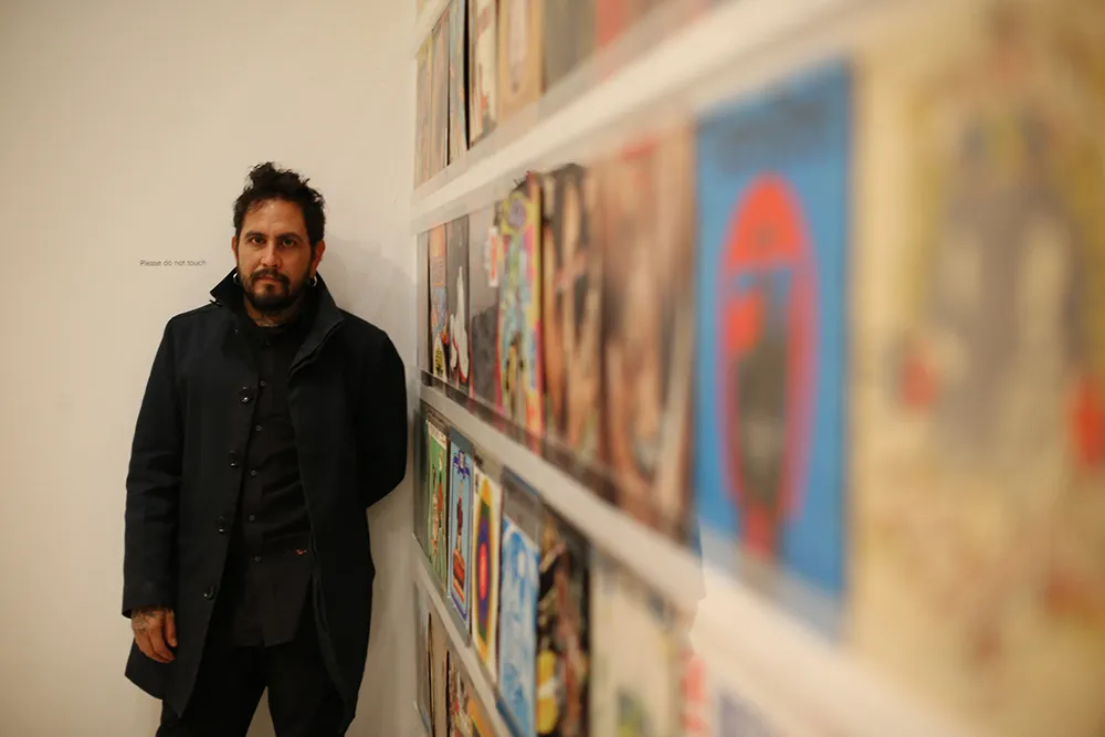 Magnificent Obsessions: The Artist as Collector, Dr Lakra’s record covers collection. Photograph by Peter McDiarmid