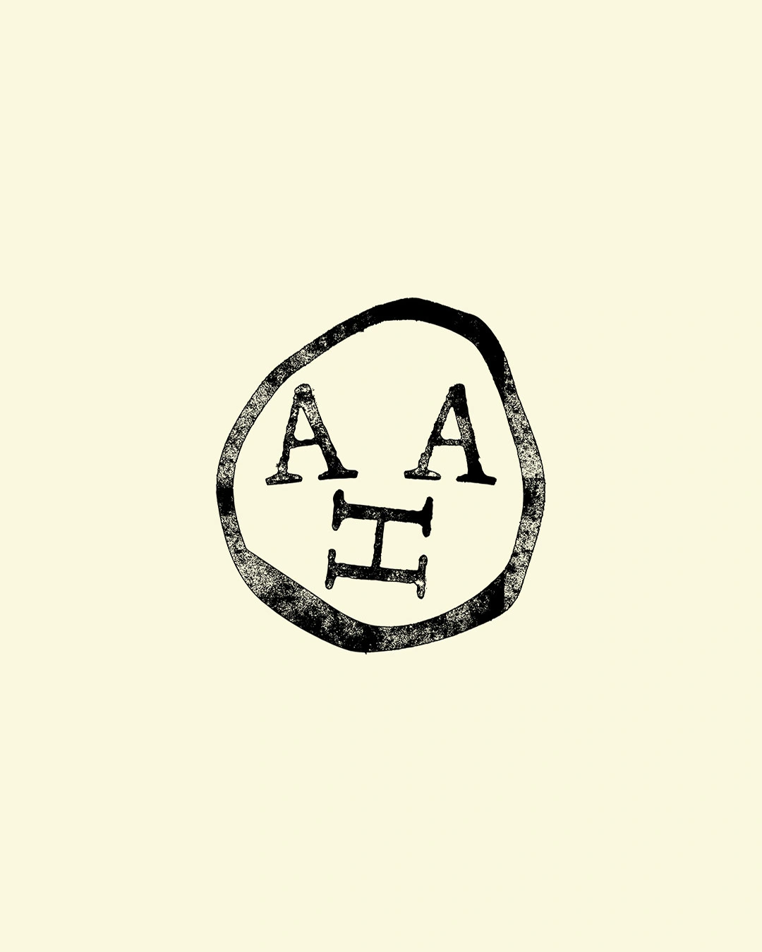 Simple black circular outline with hand-drawn letters spelling out A A I in the centre on a cream background, part of A Human Agency's new identity by Davy Denduyver