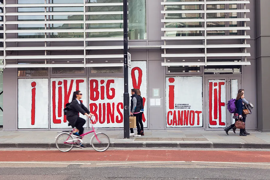 Hoarding for Byron Burger's new restaurant in Shoreditch, London.