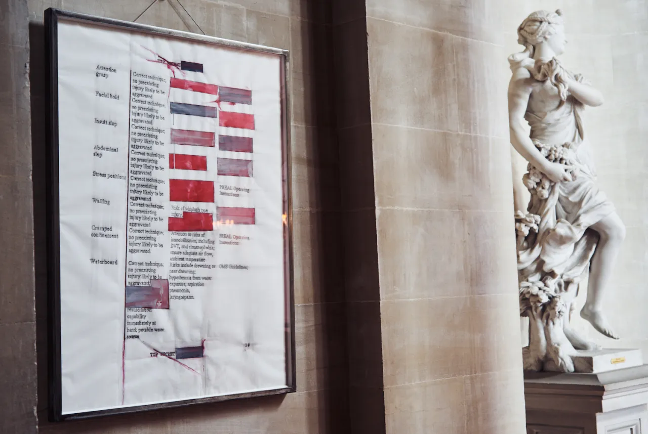 Attention grasp , 2017. U.S. government document SOFTER: Jenny Holzer at Blenheim Palace , Blenheim Palace, Woodstock, UK, 2017 © 2017 Jenny Holzer, member Artists Rights Society (ARS), NY Photo: Edd Horder