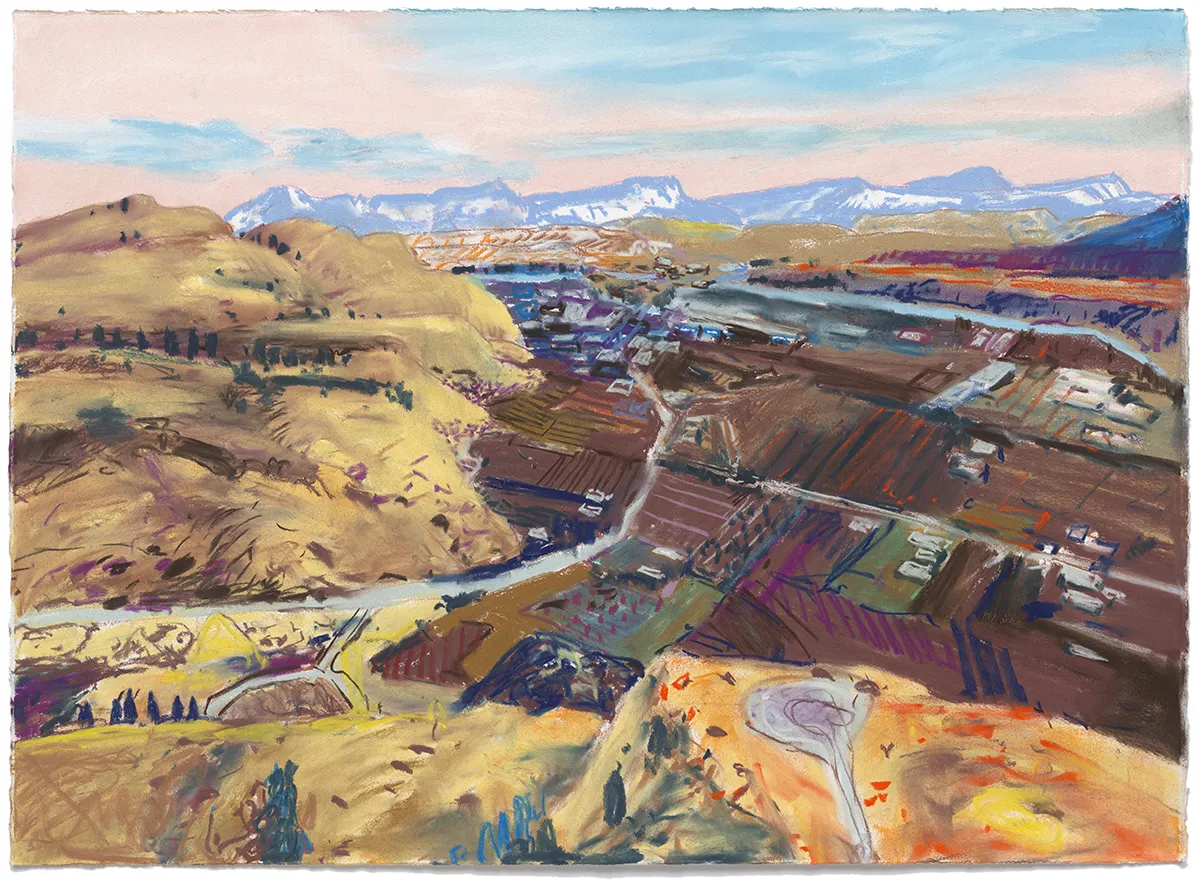 The Okanagan Valley from Above Oliver, 2018 pastel on paper, 22 x 30 in.