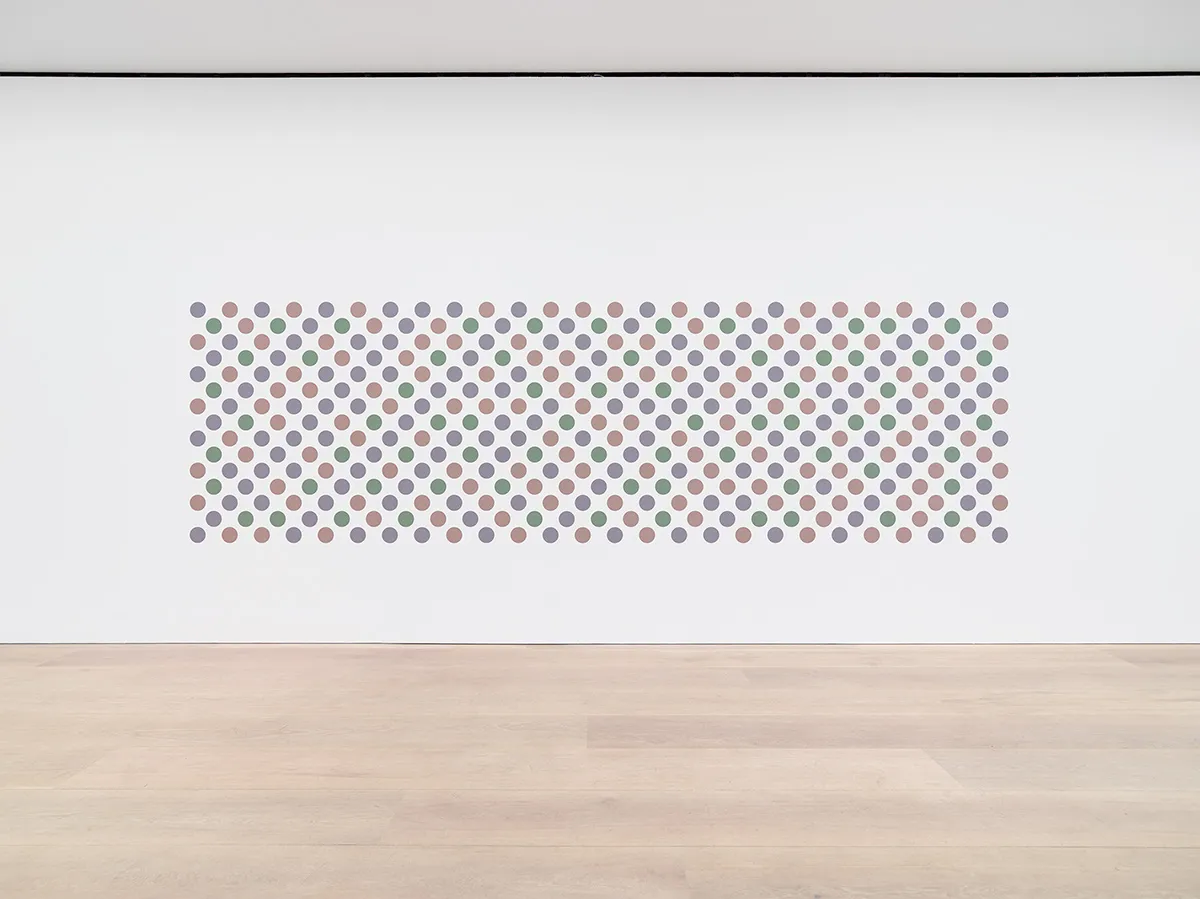 Bridget Riley Cosmos 2 2017 Graphite and acrylic on plaster wall 65 x 220 7/8 inches 165 x 561 cm © Bridget Riley 2017, all rights reserved. Courtesy David Zwirner, New York/London