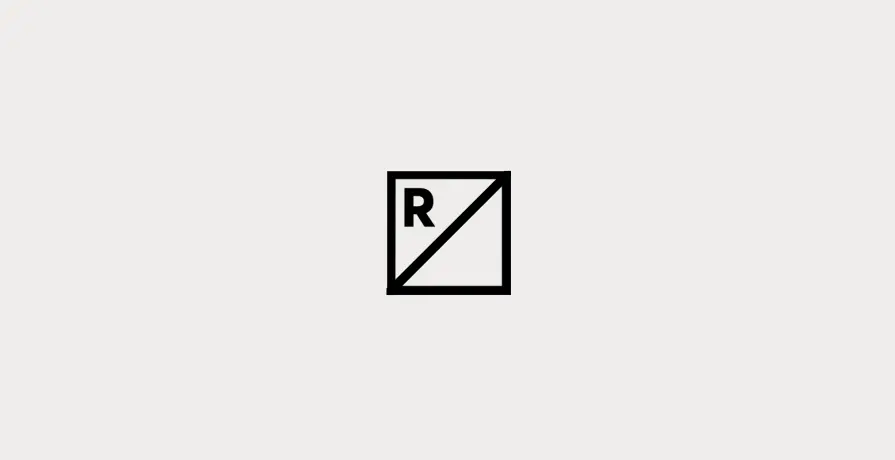 Simple black line drawing of a square divided by a diagonal line, with the letter R in the upper left section