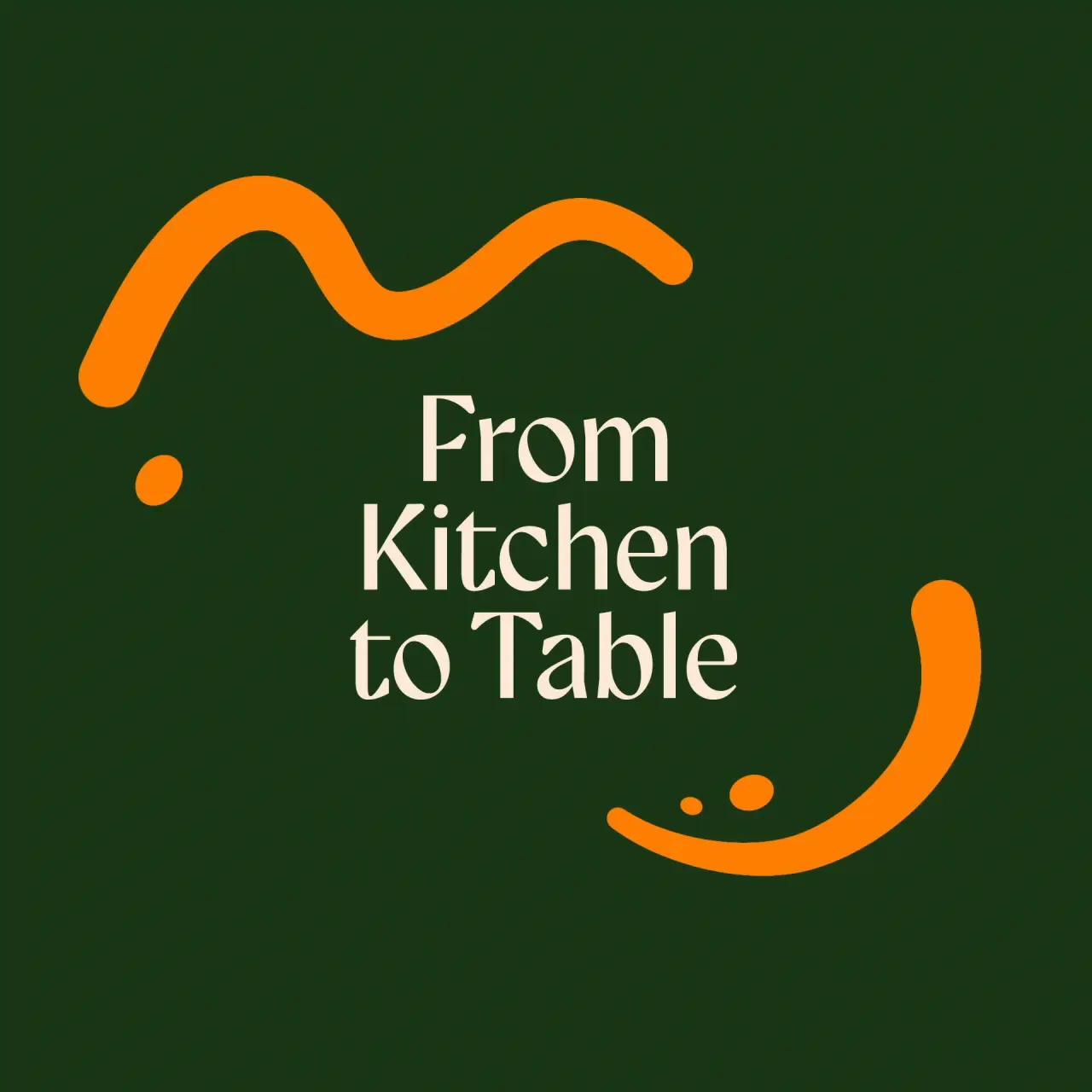 Drzzl olive oil brand logo featuring orange wavy lines and dots with cream text reading "From Kitchen to Table" on a dark green background