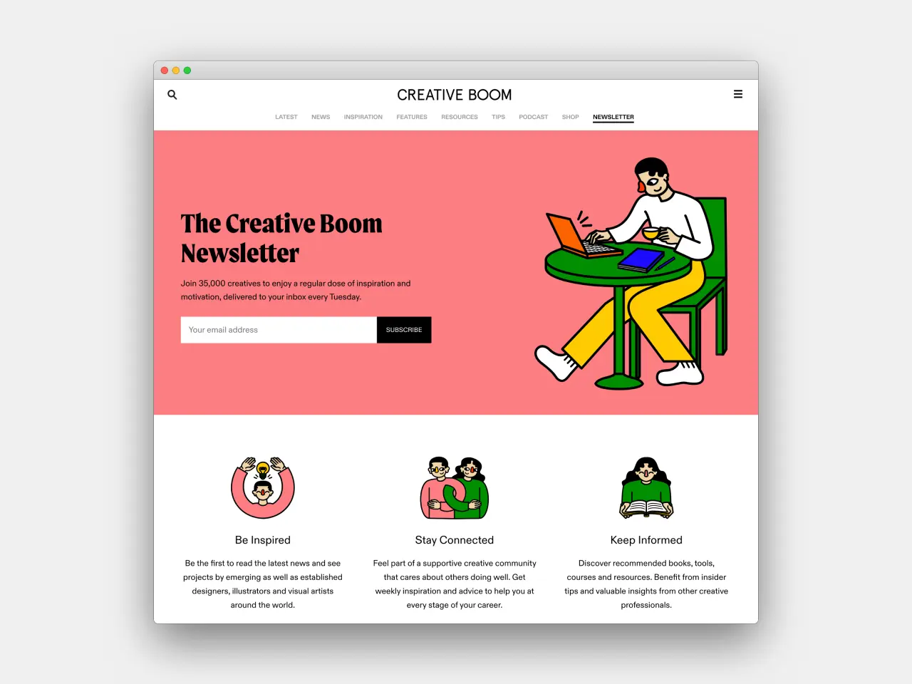 Creative Boom's newsletter page where people can join 35,000 subscribers